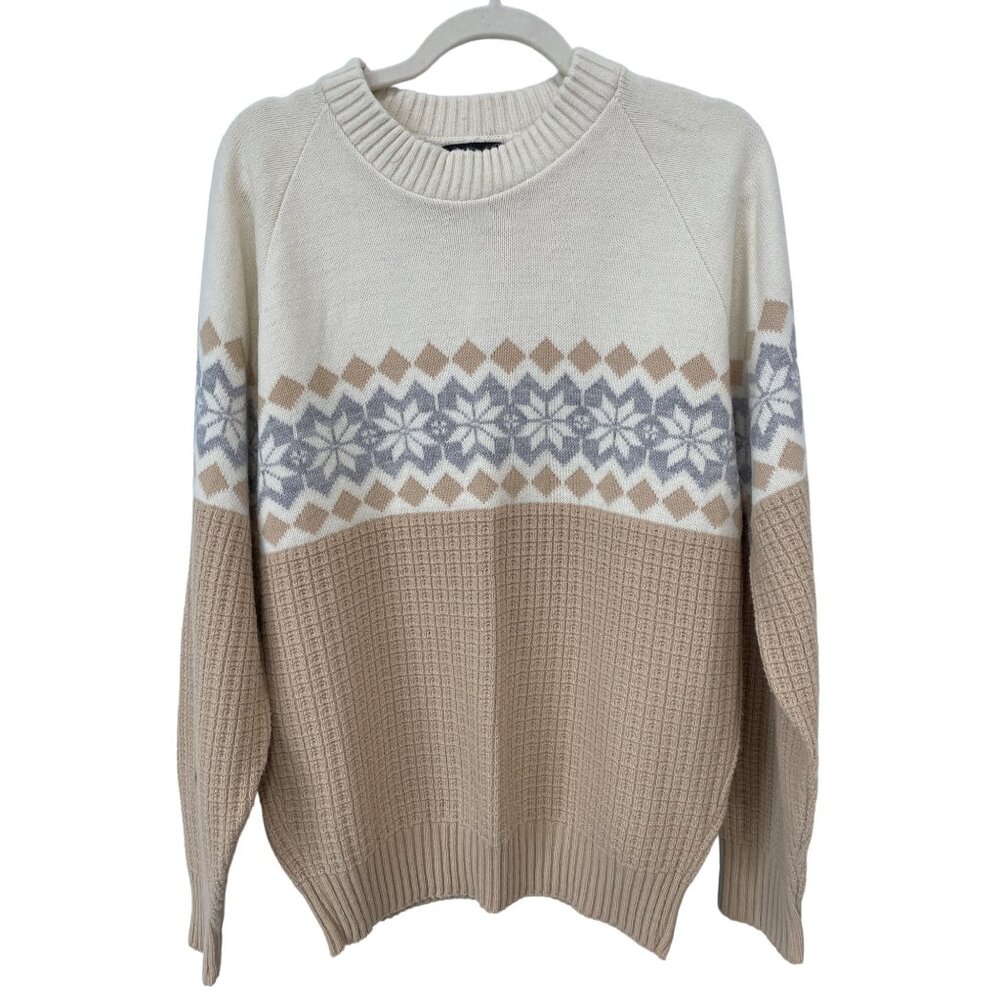Vintage Drummond Snowflake Pullover Sweater Women L Acrylic Tan Beige Cozy Isle